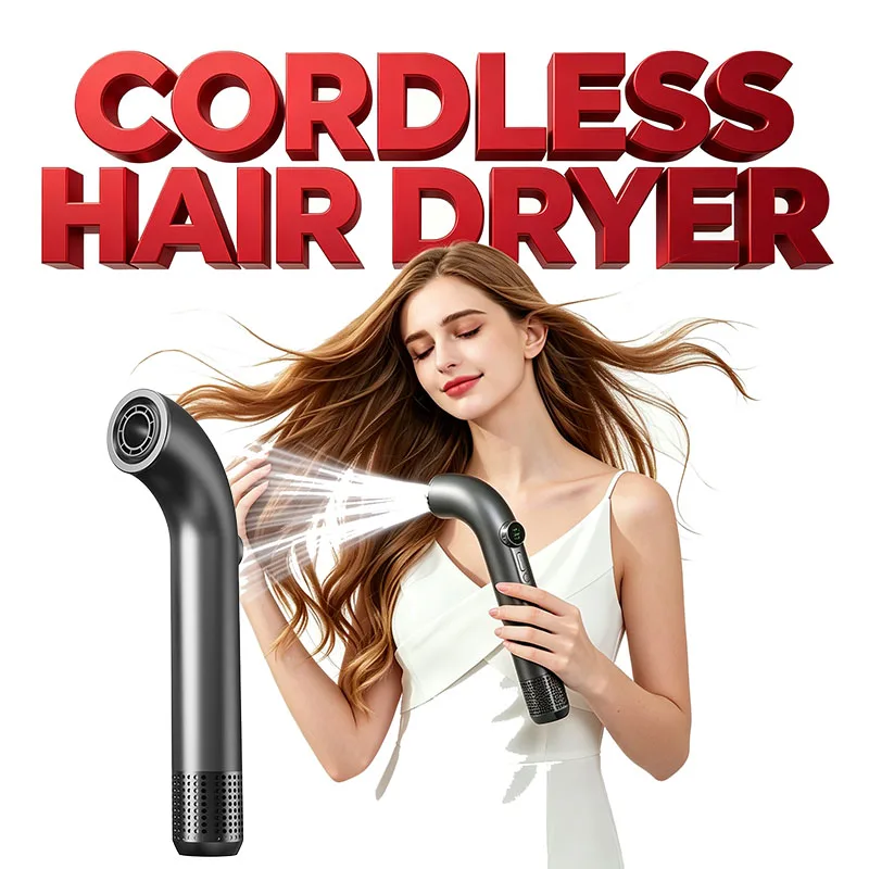 Portable Cordless Hair Dryer Rechargeable Blower Type-C Travel with LED Display 4 Speeds Heat Settings for Home Camping Outdoor