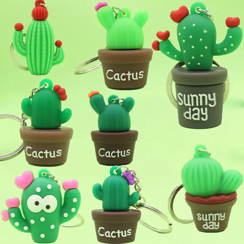 New Cactus Keychain Soft Plastic Bag Pendant Potted Green Plant Pvc Cactus Car Key Ring K5124