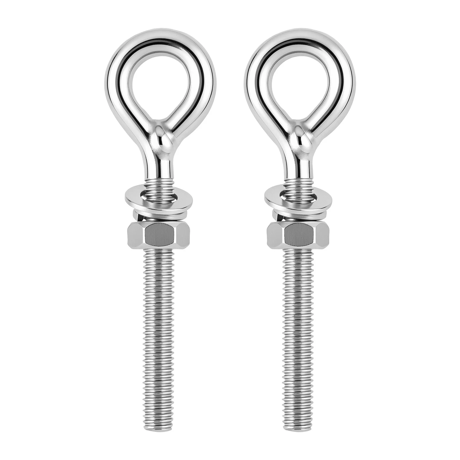 2 pcs 304 Stainless Steel M8 Threaded Eye Bolts with Washers and Nuts