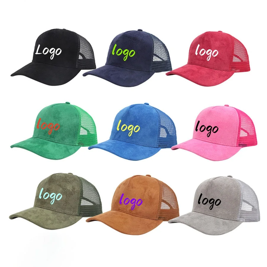 Custom Logo Baseball Cap Men 5 panel Mesh Suede Diy Trucker Hat Spring Summer Outdoor Sports Hats Women Solid Color gorros