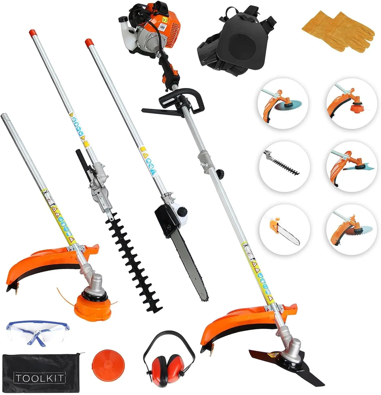 Gas Powered String Trimmer,52cc 6 in 1 Multi Functional Garden Trimming Tools, Weed Eater Gas Powered Hedge Trimmer Lawn Edger