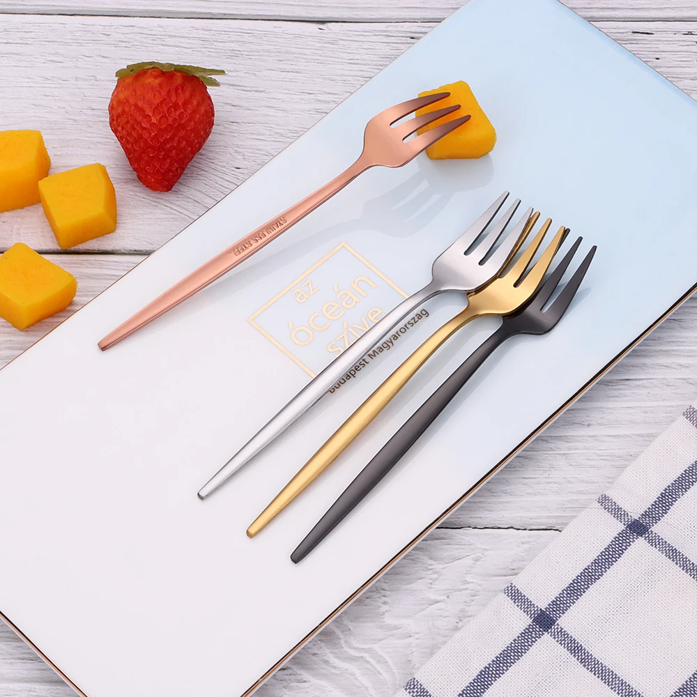 3/6 Pieces Gold Fruit Fork Stainless Steel Coffee Tea Fork Set Ice Cream Cake Dessert Mini Fork Afternoon Party Black Cutlery