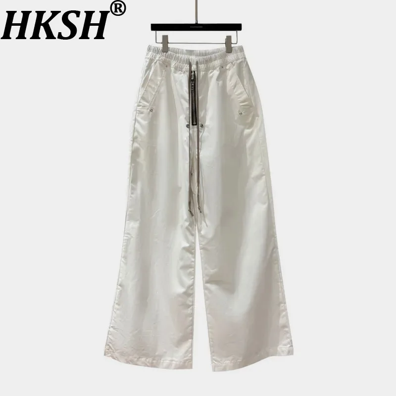 HKSH Damen-Hose mit weitem Bein, Kordelzug, elastische Taille, Taschen, Reißverschluss, Dekoration, vielseitige, urbane, lässige Hose für den Frühling, HK11018