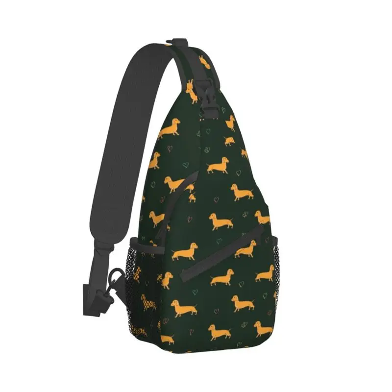 Dachshund Sausage Dog Hearts Pattern Sling Crossbody Chest Bag Men Cool Wiener Badger Puppy Shoulder Backpack for Camping Biking