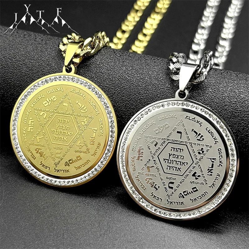 

Jewish Hebrew Star of David Rhinestones Pendant Necklace for Women Men Stainless Steel Gold Color Hip Hop Chain Jewelry Gift