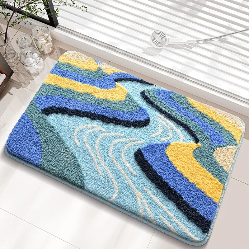 

Утолщенный впитывающий коврик для ванной комнаты, противоскользящий придверный коврик для дома и спальни, из полиэфирного волокна, ручной работы, тканый, нескользящий ковер