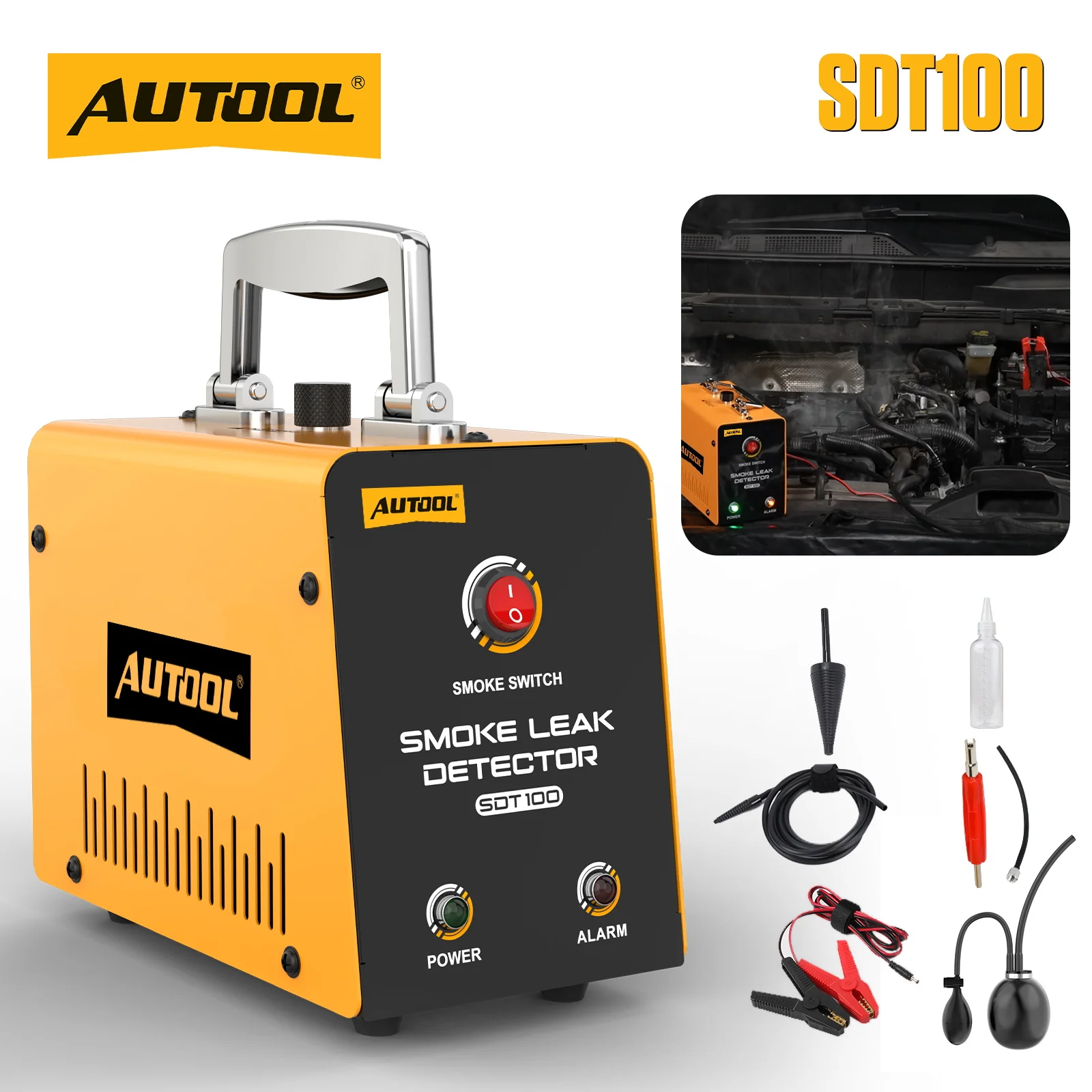 AUTOOL SDT100 Smoke Machine Leak Detector 12V EVAP System Fuel Pipe Vacuum Leak Tester Built In Air Pump Automotive Test Tool