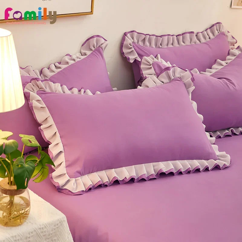 Ruffle Lace Design Pillow Case Korean Style Soft Washed Cotton Pillow Case Super Cute Pillowcase 48x74cm Pillow Cover Room Decor