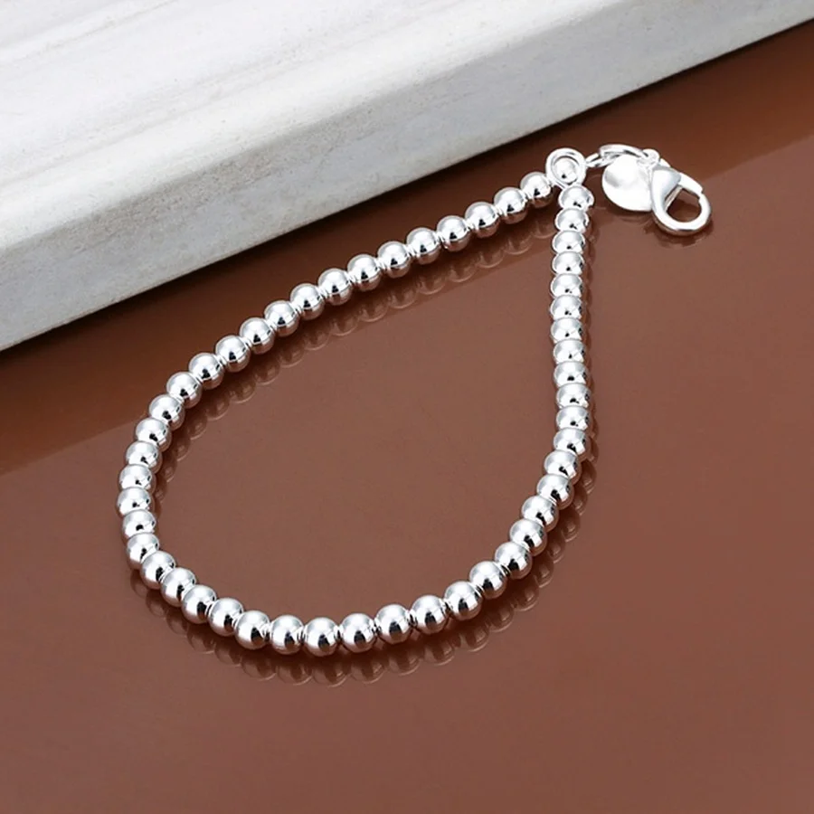 925 Sterling silver Bracelets  fashion Jewelry charm women Chain lady wedding 6MM beads  factory price free shipping