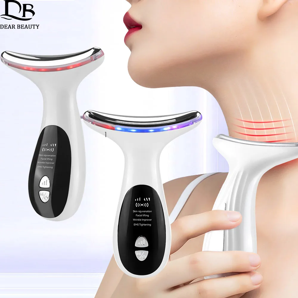 Ems Nek Schoonheidsmassage Apparaat Trillingen Verwarmde Led Fotontherapie Nek Gezichtslifting Massageapparaat Anti-Aging Huidverstrakking Tools