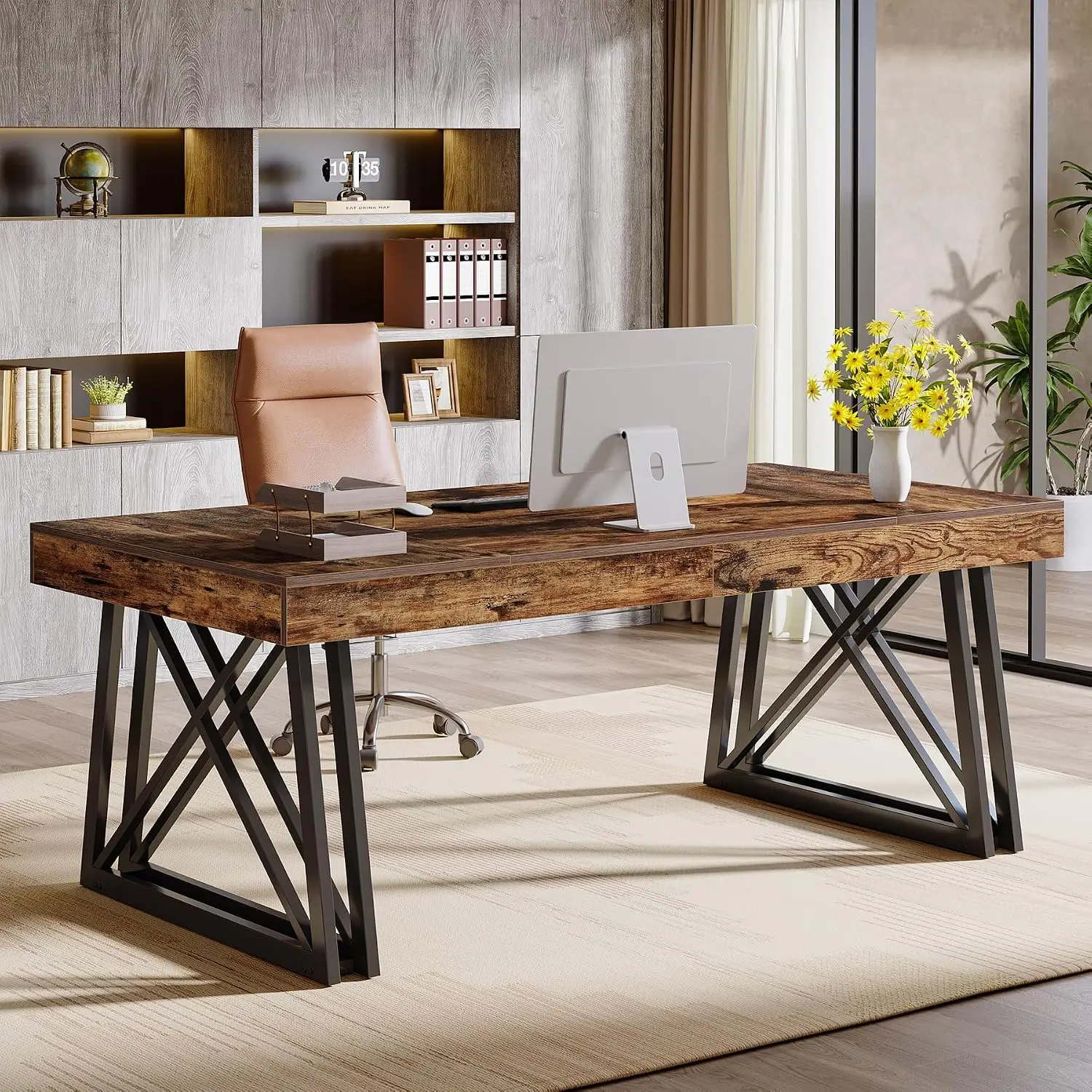 Large Executive Office Computer Desk 63-Inch Workstation with Spacious Desktop & Storage, Customized