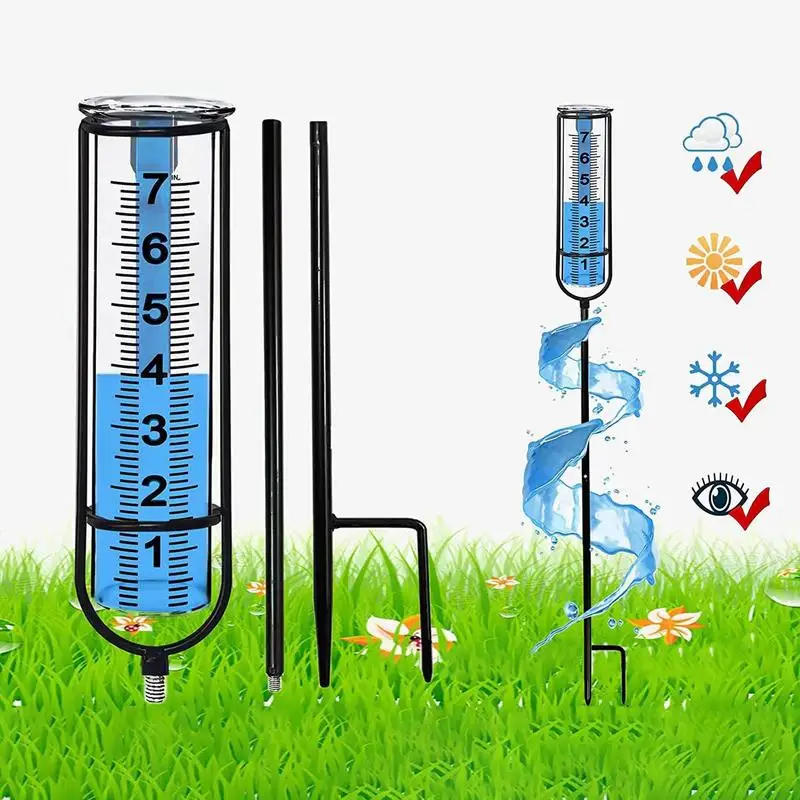 Rain Gauge Outdoor Accurate Stake Rain Measure Gauge Adjustable Water Meter Measuring Gauge for Garden Patio Backyard