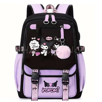 Mochila adorável kuromi melodia estudante escola mochila carga usb saco de escola adolescente meninas meninos mochila das crianças