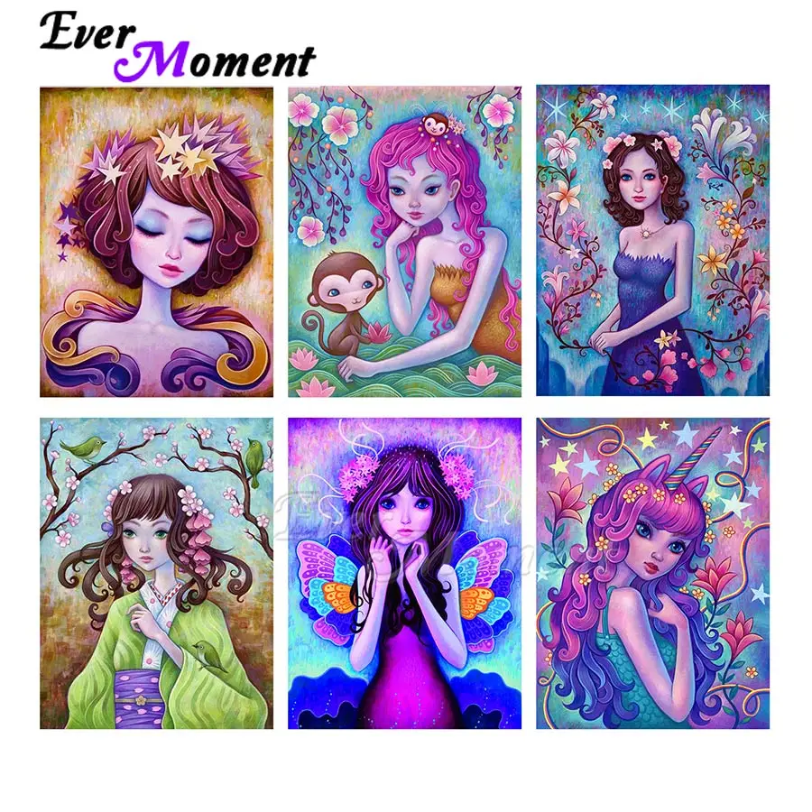 

Ever Moment Diamond Painting Cartoon Girl Wall Art House Stuff For Home And Decoration Embroidery Crystal Rhinestone 5L1018