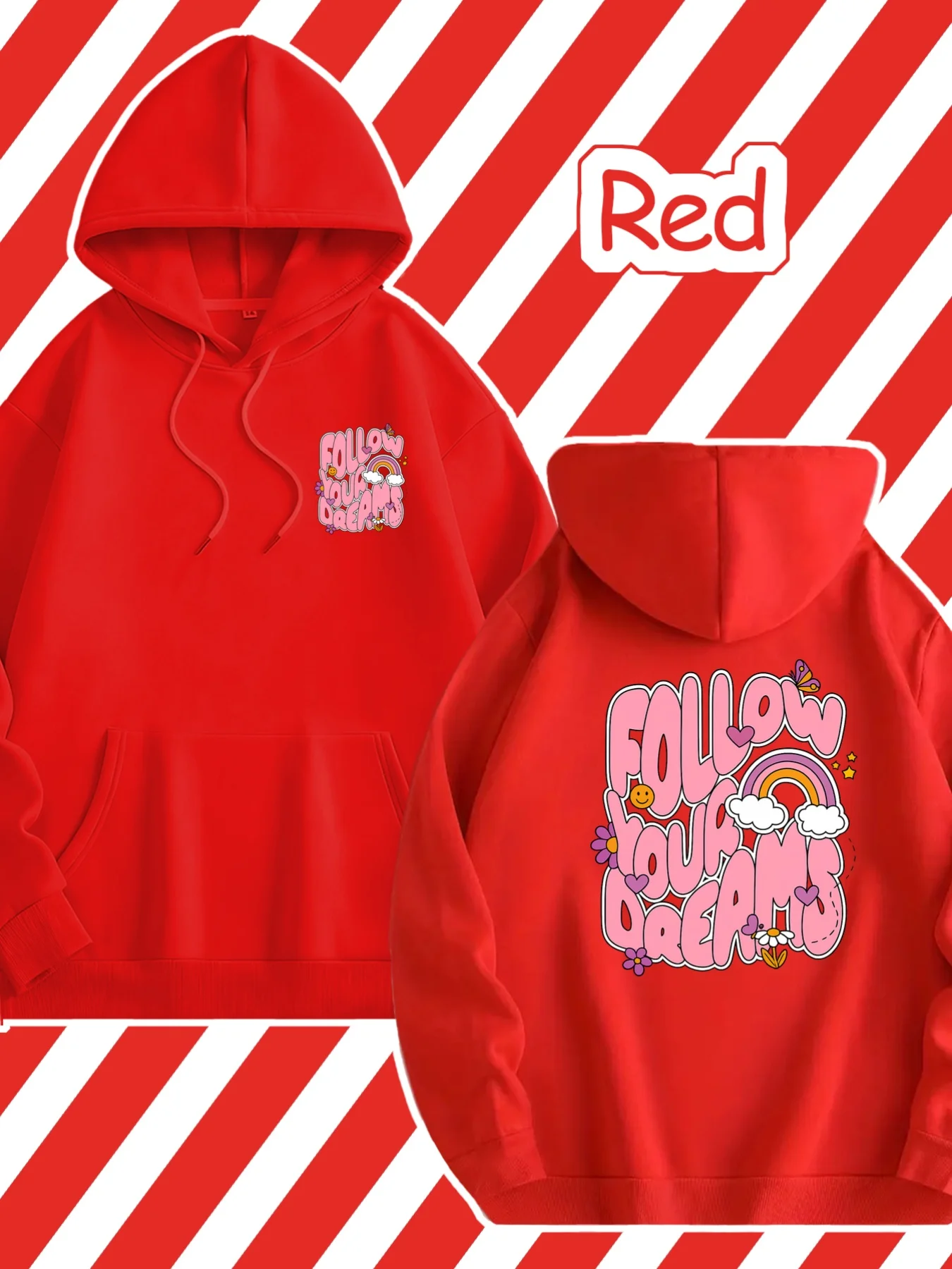 Men's and Women's Hooded Sweatshirts with Cartoon Double-Sided Print, Casual Long-Sleeved Hooded Pullover, Street Style