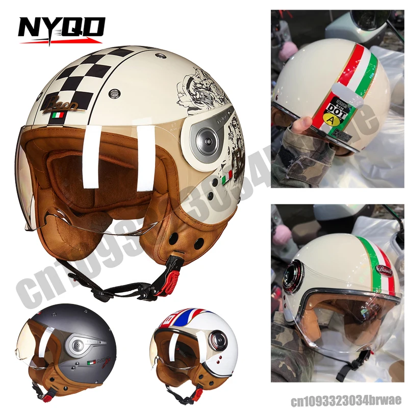 

Мужской мотоциклетный шлем, байкерский шлем 3/4 с открытым лицом, женский ретро электрический велосипедный скутер, мото шлем, одобрение ECE, Casco Moto