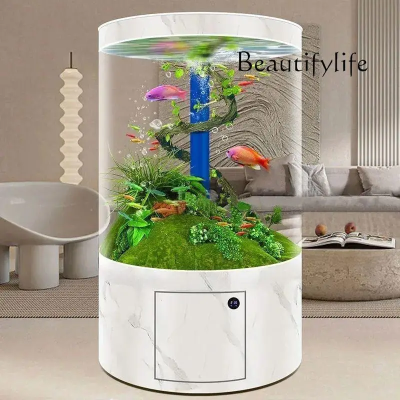 

cylindrical living room household fish tank aquarium glass floor automatic circulation water-free koi tank