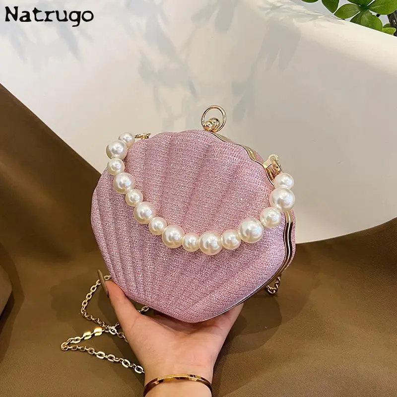 Brand Style Shoulder Bag Pearl Chain Shell Bag Women\'s Fashion Sequins Crossbody Bag Evening Bag