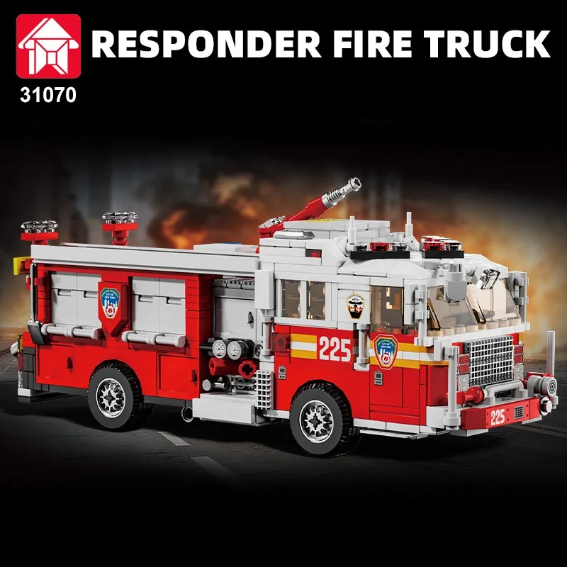 Urban Rescue American Fire Truck Puzzle Assembly Building Block Model Kit Creative Fire Truck Desktop Decoration Model Toy