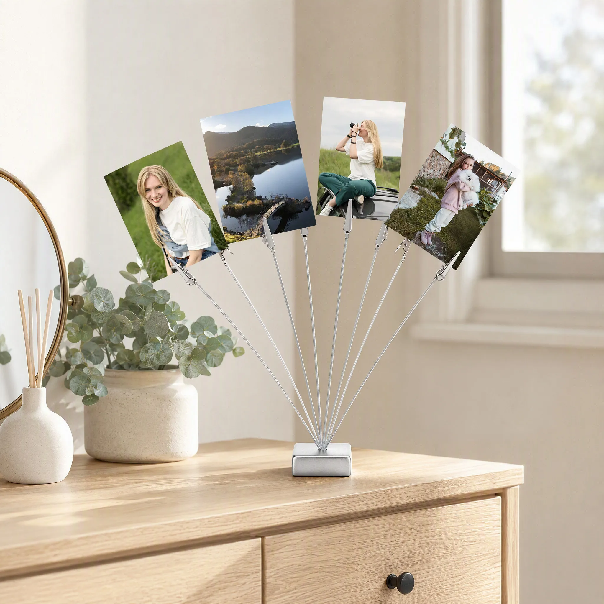 Photo Holder Stand Tree Shape 8 Clip Branches Freestanding Creative Desktop Picture Display for Photos Cards Notes
