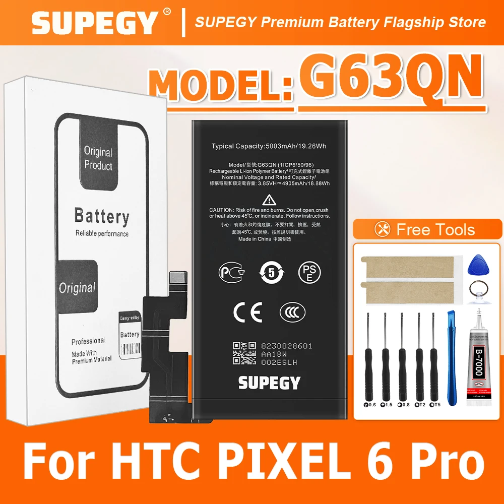 2025 Years 100% Original Brand New GMSB3 G63QN GLU7G Replacement Battery For Google Pixel 6 6 pro /pixel 6A Batteria+Free Tools