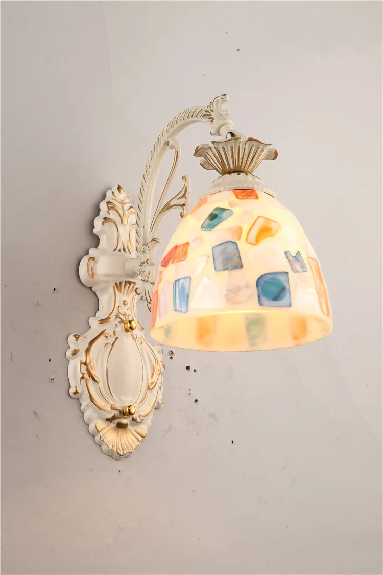 Tiffany Retro Mediterranean Sea  Stained Glass Shards Welding Decoration Shade Wall Lamp For Bedroom Aisle Balcony