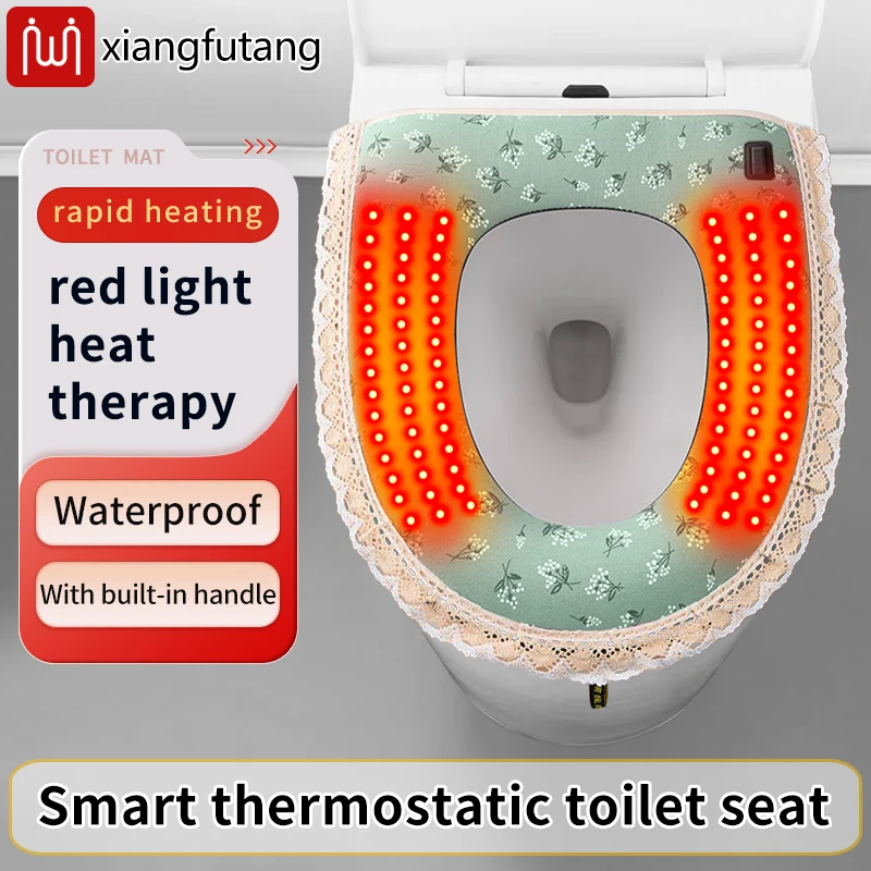

Heated Floral-Print Toilet Seat Cover Keeps Butt Warm Winter Bathroom Essential Thickened Waterproof Cushion Heated Seat Cushion