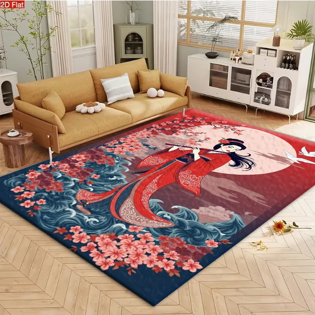 Oriental Classical Figure Floral Wave Carpet Flooring Aesthetic Home Salon Decor Floor Area Rug