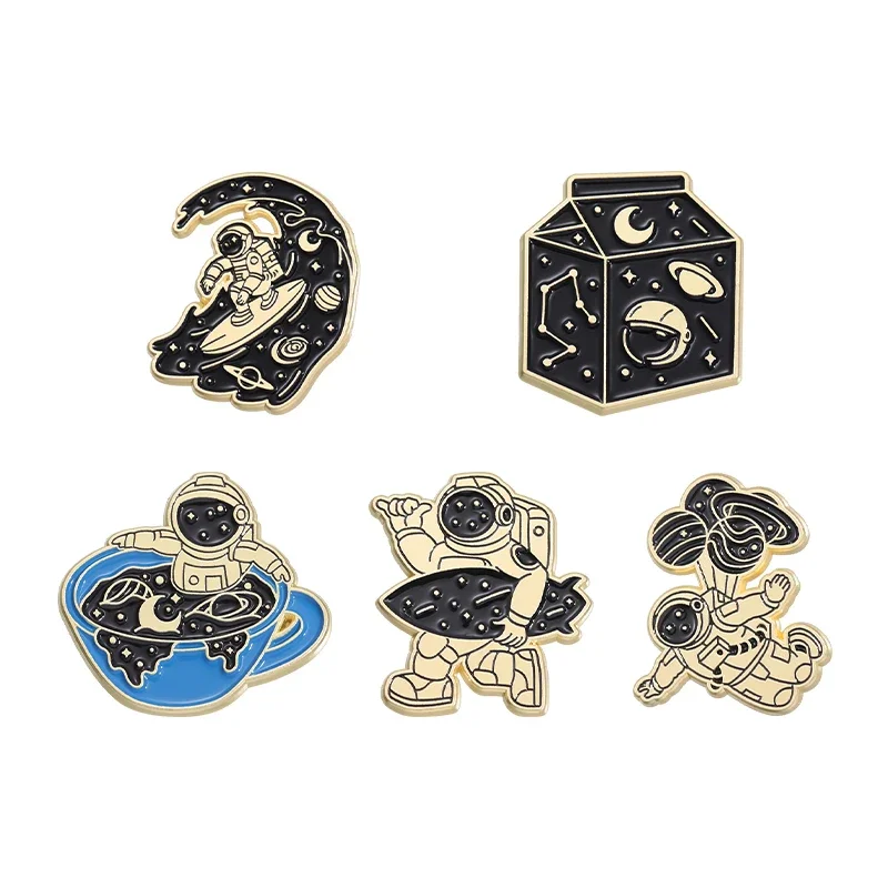 Cartoon Astronaut Starry Sky Enamel Pins Creative Aerospace Space Alloy Brooches Decor Clothes Lapel Badges Jewelry Accessories