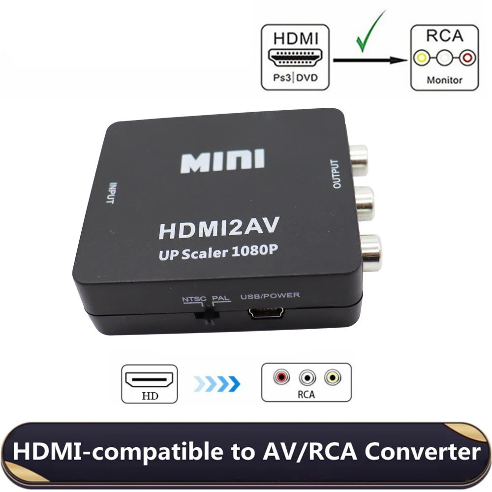 HDMI2AV HDMI-متوافق مع محول محول AV مركب للفيديو RCA AV/CVBS للتلفزيون VHS VCR DVD #1