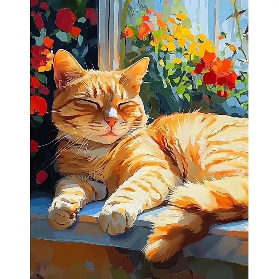 RUOPOTY Sleep Cat 5d Diamond Painting Create Wall Art Diy Making Kits Animal Full Round Paint With Diamonds Handicraft Art