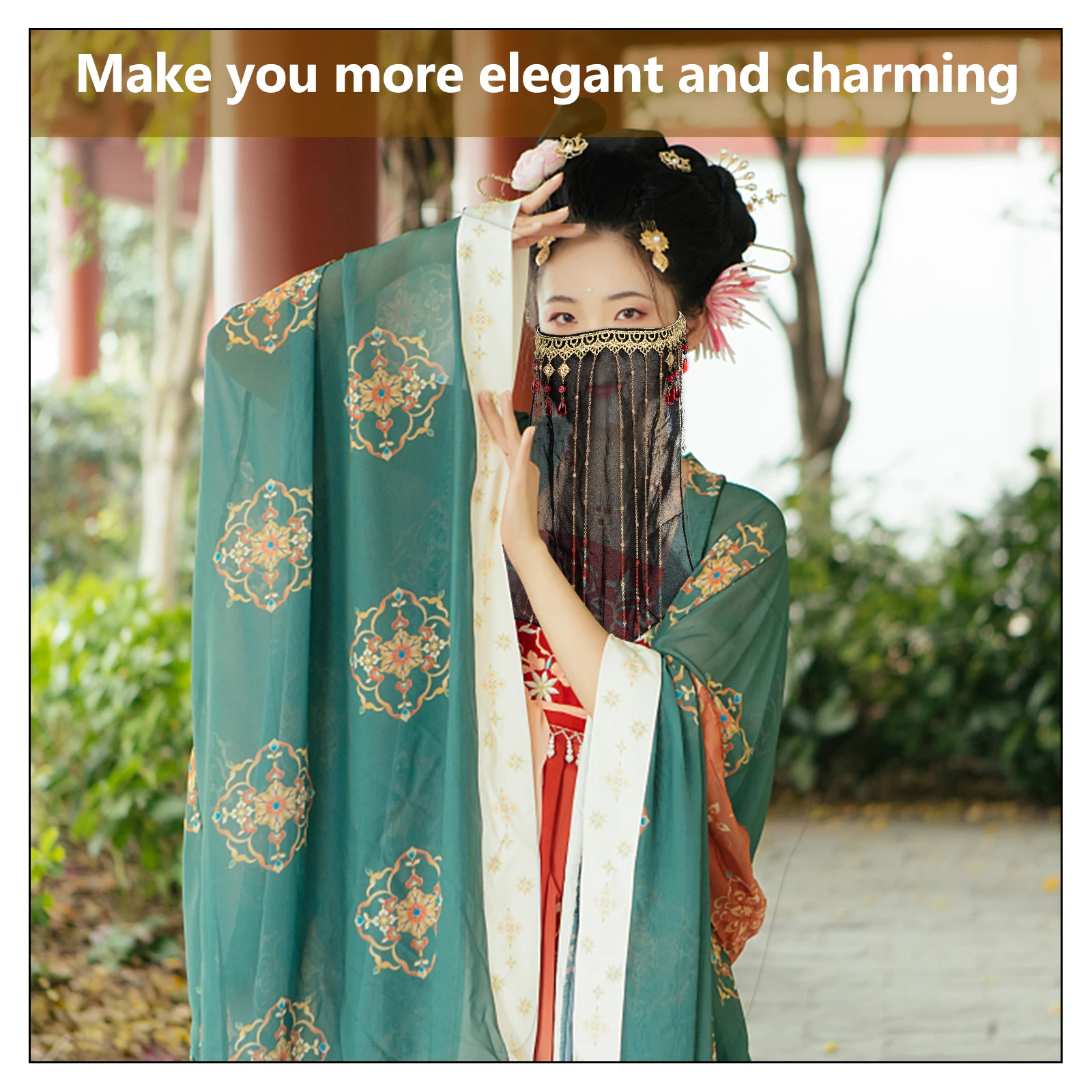 Retro Tassel Face Veil Women Beaded Sunscreen Dance Hanfu Accessory Vintage Clothing Props One Size Fits All Girls