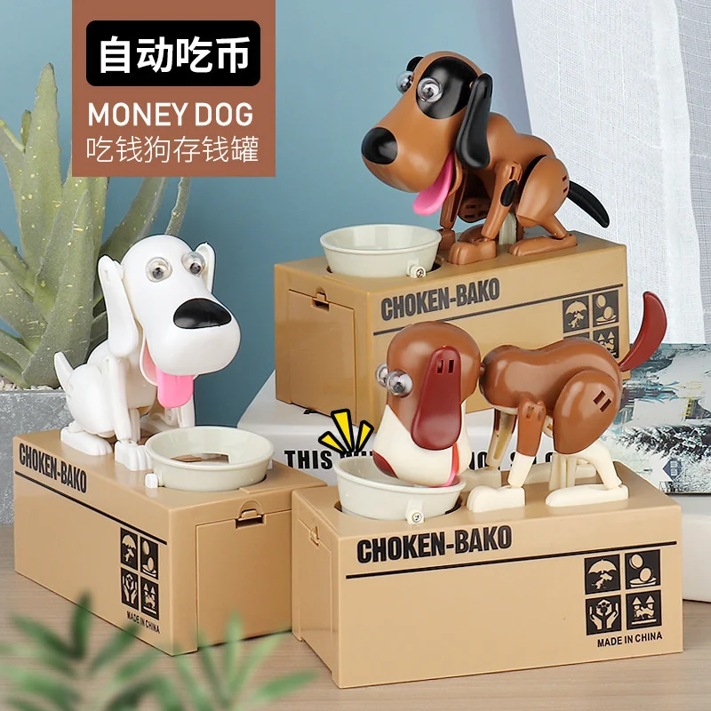 Electronic Piggy Banks Plastic Cartoon Robotic Dog Steal Coin Bank Automated Money Boxes Money Saving Box Kids Gift