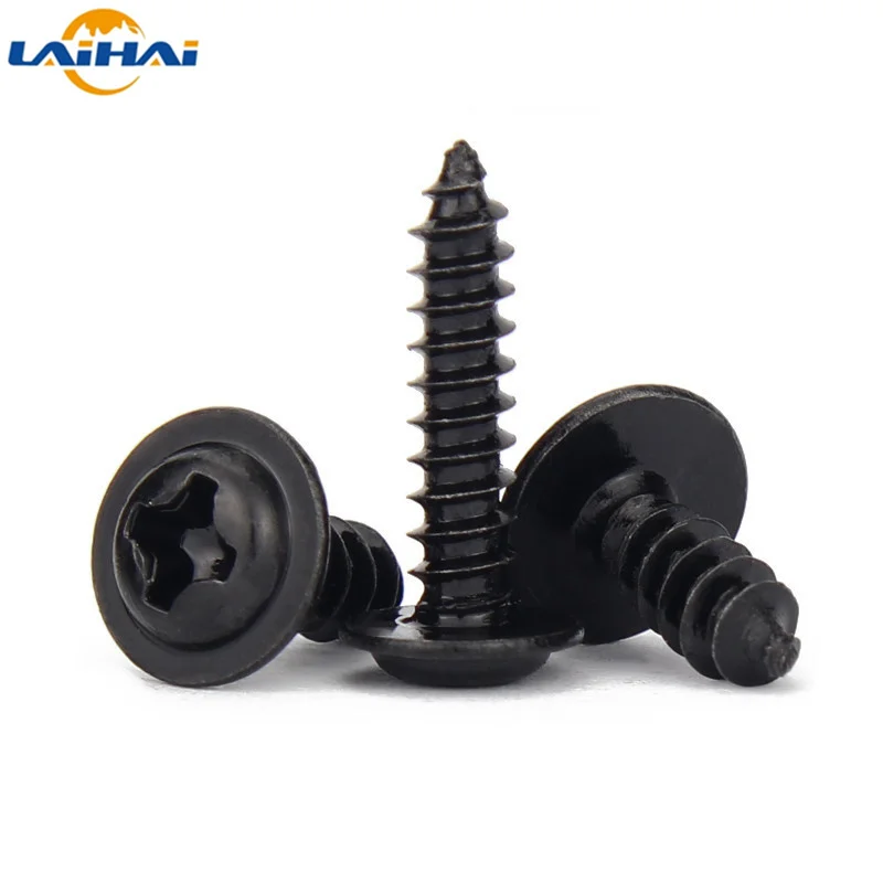 50/100/200 pieces / batch m1.4 M1.7 M2.5 M3.5 M4 PWA black Phillips PWA cross round head self tapping screw with washer