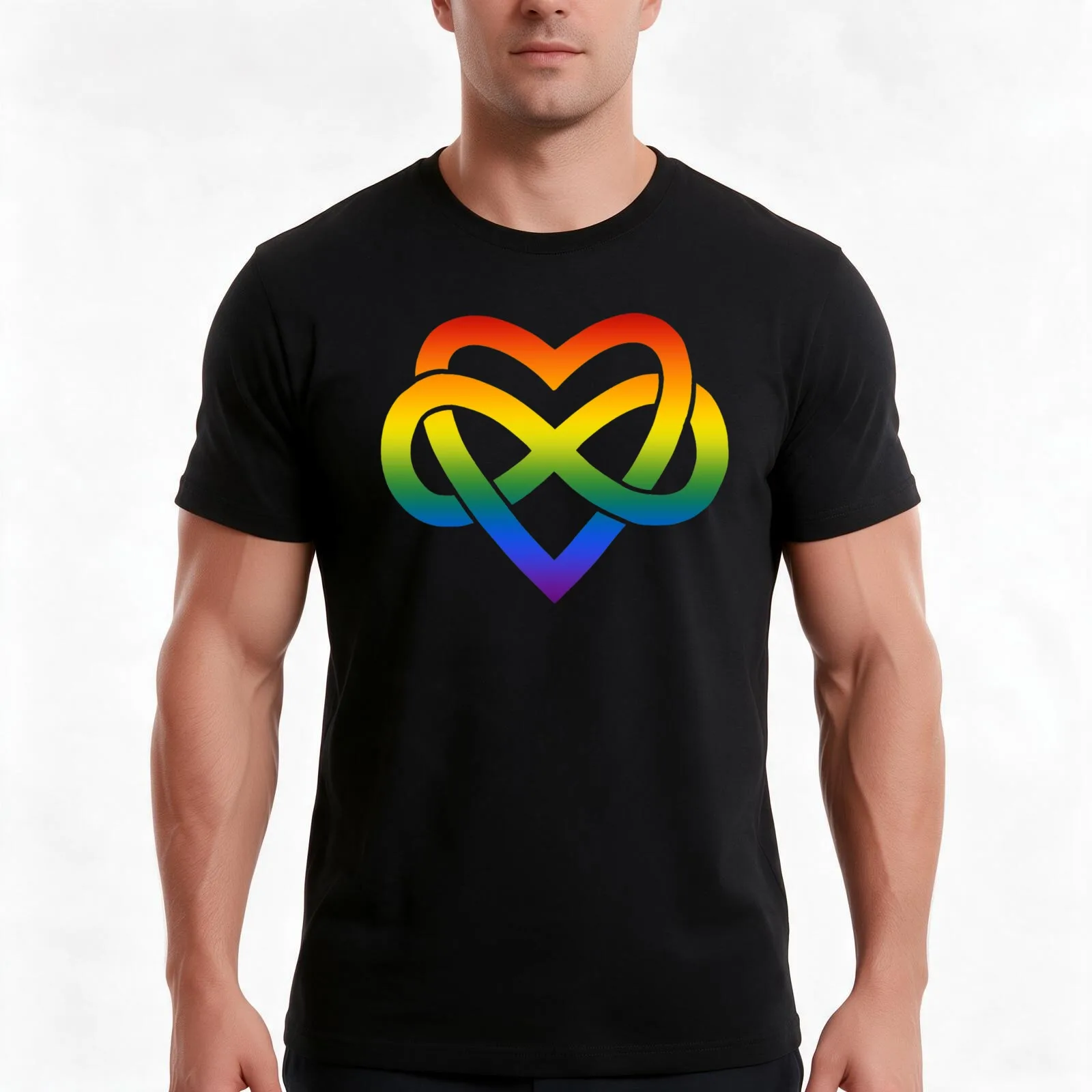Rainbow Polyamory Inifinity Heart (white) T-Shirt, Summer Casual Cotton Tee, Oversized Streetwear Tops, Vintage Graphic Print