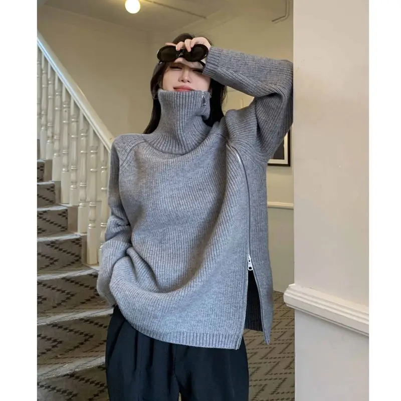 

Свитера Джемперы Пуловеры Женские трикотажные изделия на молнии Корейский винтажный узор Профессиональная деловая встреча BF Y2K Lady OL Работа Дамы Ins