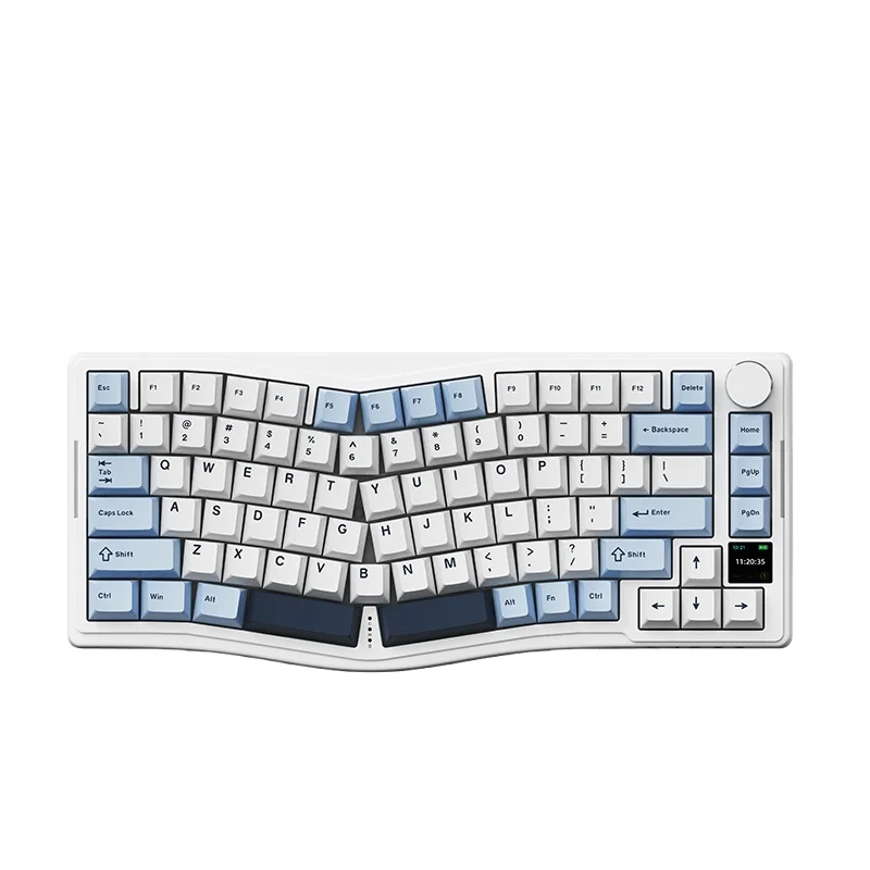 AJAZZ AKS075 Ergonomic Curved Mechanical Keyboard,Full Hot‑Swap Tri‑ModeColor Screen Volume Knob 5000mAh PBT RGB Gaming Keyboard