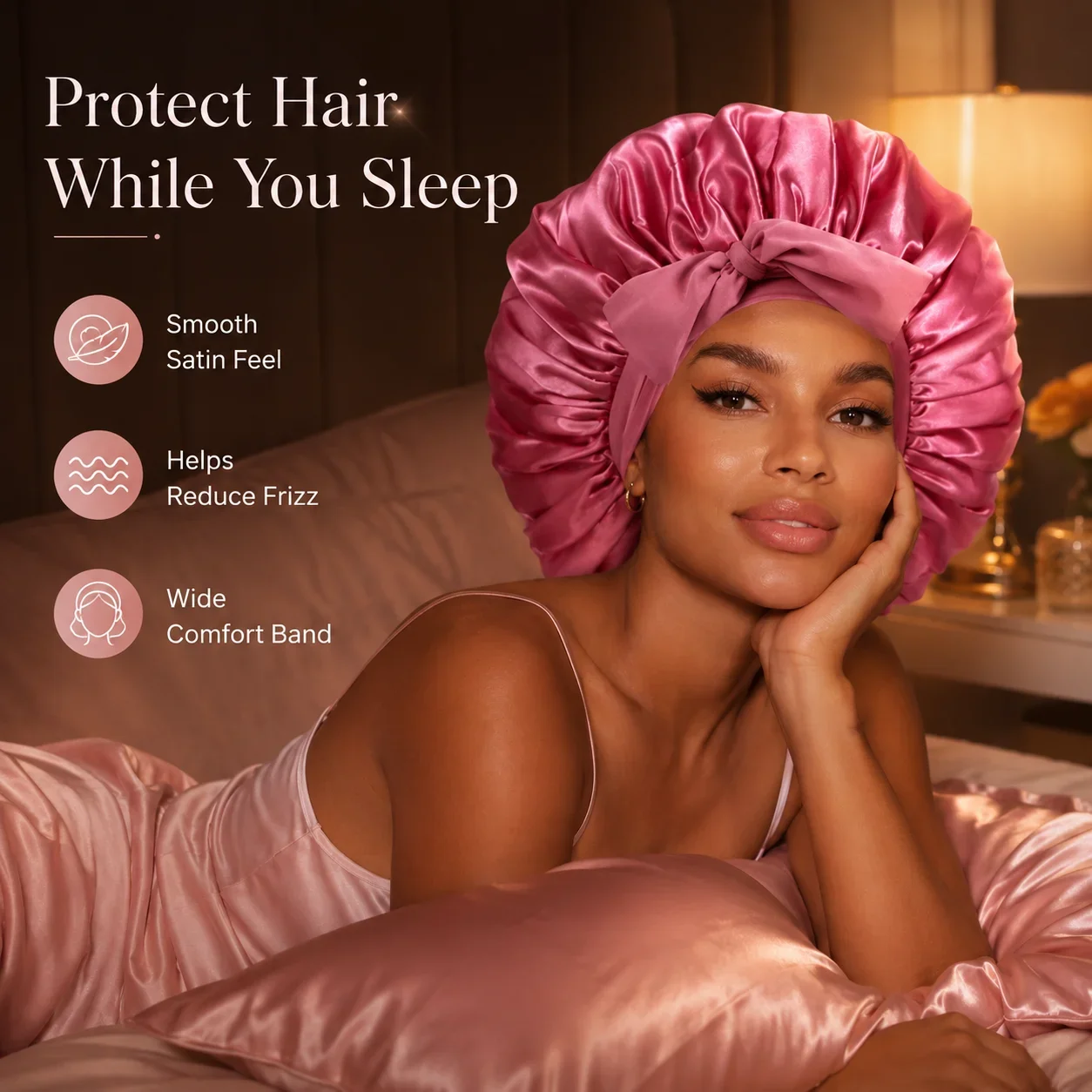 Wide Edge Satin Bow Streamer Sleep Cap Imitation Silk Waterproof Shower Hat Salon Hair Care Head Cover