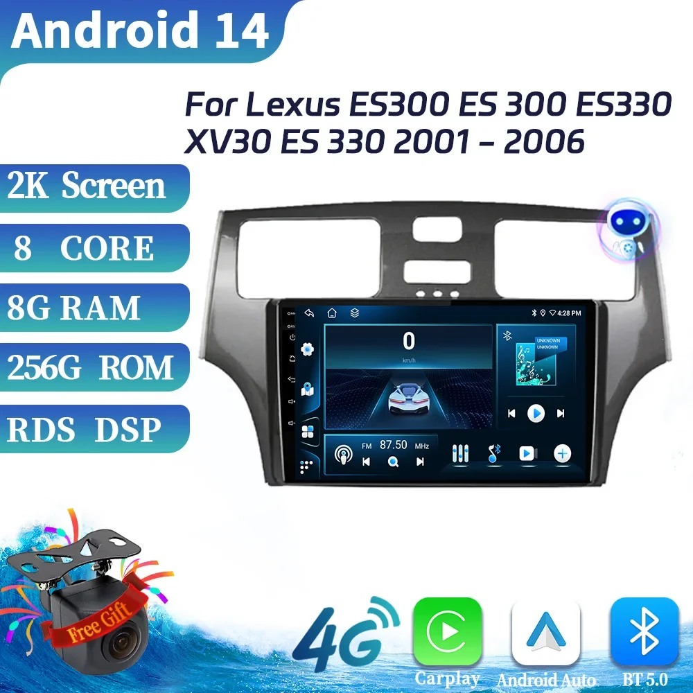 Dla Lexus ES300 ES 300 ES330 XV30 ES 330 2001-2006 Radio samochodowe Multimedialny odtwarzacz wideo Nawigacja Carplay Android 14 Ekran dotykowy