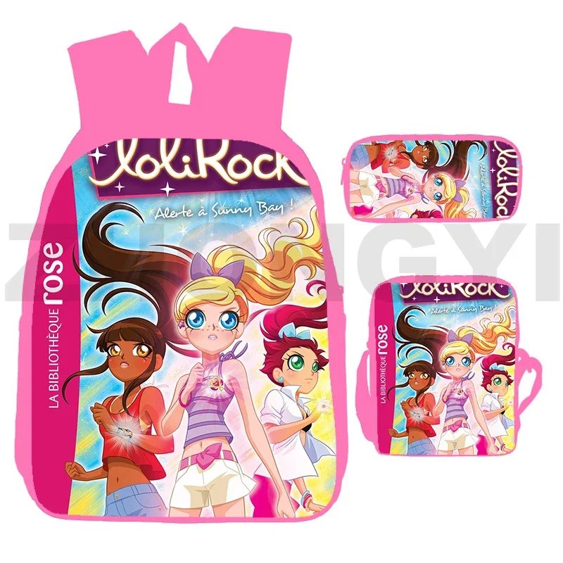 New 3D Anime LoliRock Backpacks 3 Pcs/ Set Back Pack for School Teenagers Girls Cartoon Travel Bag for Women 12/16 Inch Bagpack