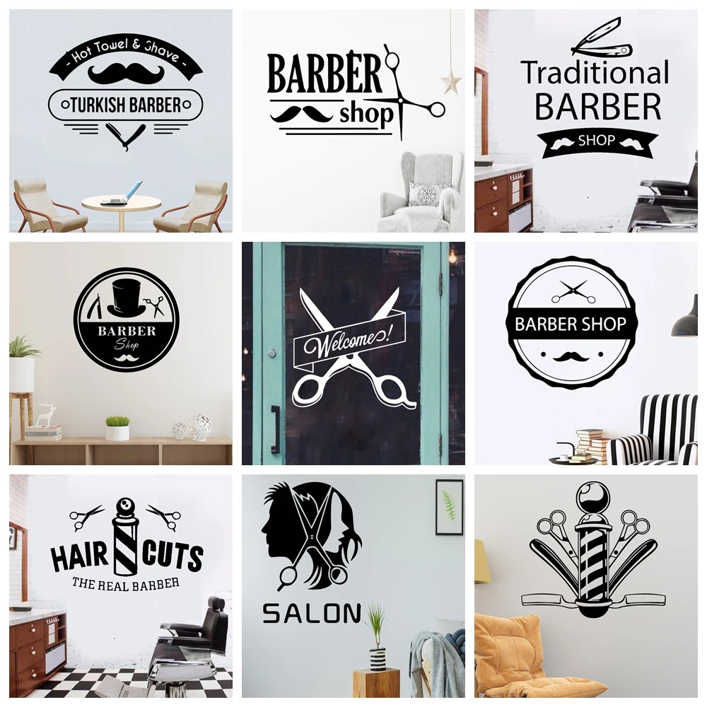 Hair Salon Barber Vinyl Wall Sticker Decal For Barber Shop Living Room Door Or Window Store Decor Waterproof Sticker Mural