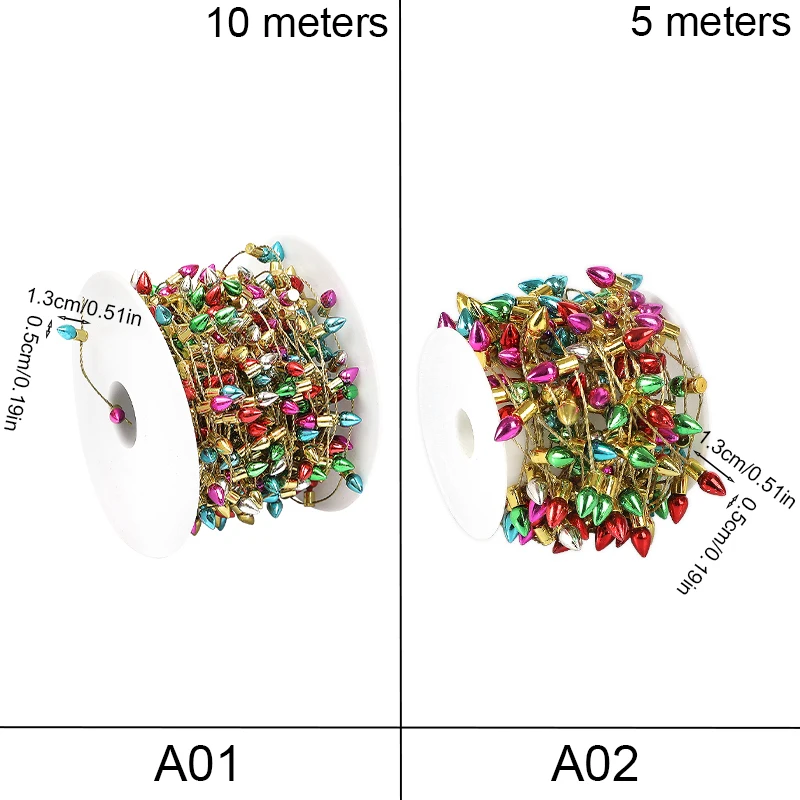 Guirnalda de bombillas pequeñas de Navidad de 5/10 metros, adorno colgante para árbol de Navidad, luces falsas coloridas, colgante de cadena, decoraciones DIY para el hogar de Año Nuevo