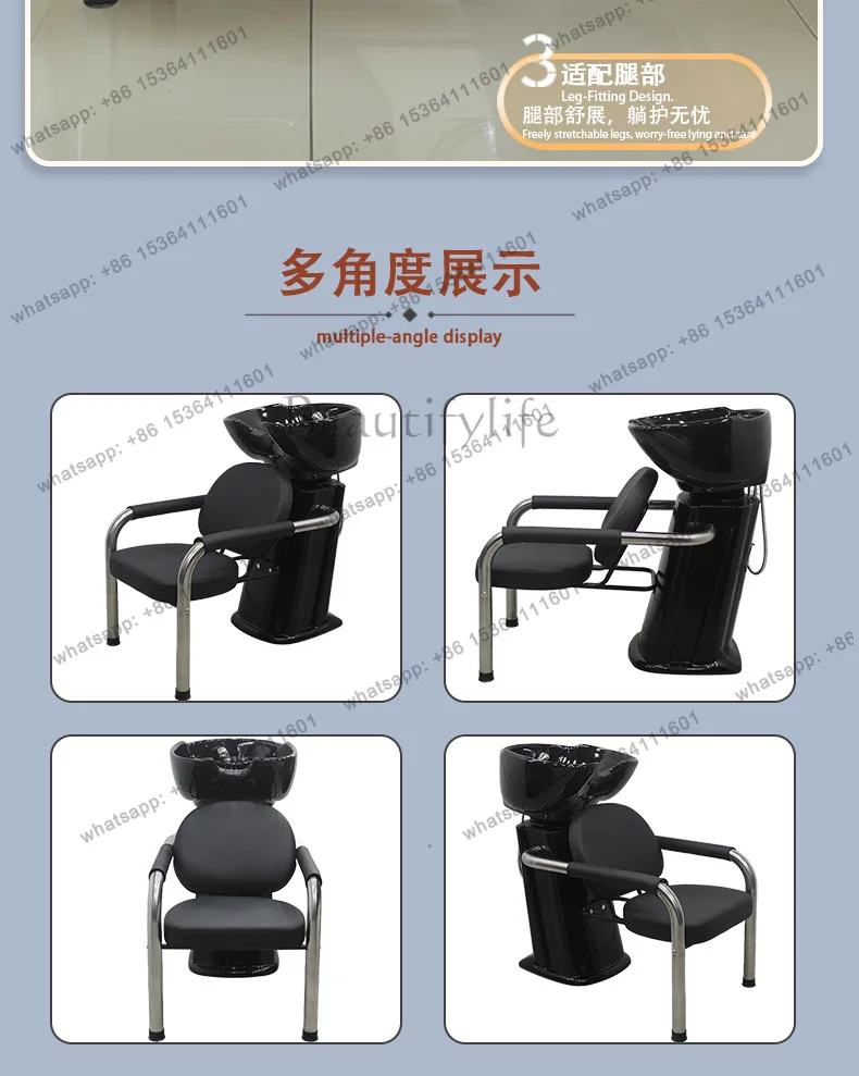 FG Small Semi-Reclining Shampoo Bed with Ceramic Basin for Hair Salons, Popular Sitting Shampoo Chair for Hair Salons