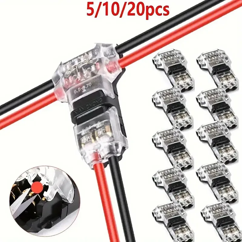 5/10/20Pcs Wire and Cable Snap-In T2 Connectors No Welding No Stripping Quick Terminal Connection Joint Automatic Plug