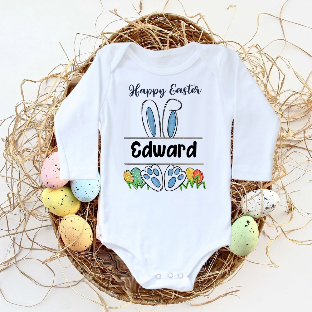 Personalised Easter Baby Bodysuit Custom Name Infant Outfits Clothes Boy Girl Holiday Party Jumpsuit Cute Bunny Newborn Romper