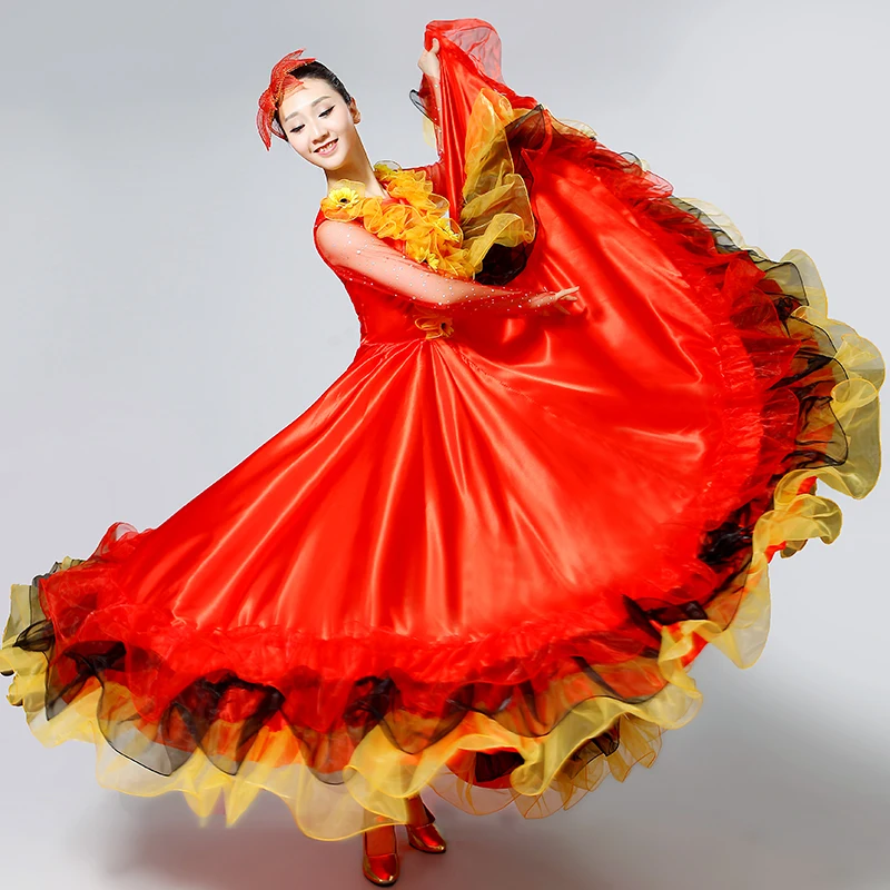 New Woman Opening Dance Costume Female Spanish Big Swing Dress Stage Performance Clothing Dancing National Costume Adult Red