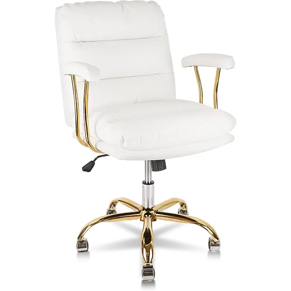 كرسي مكتب مريح عالي التحمل مع عجلات ومساند للذراعين، كرسي مكتب من الجلد الصناعي للاستخدام المنزلي وغرفة النوم #1