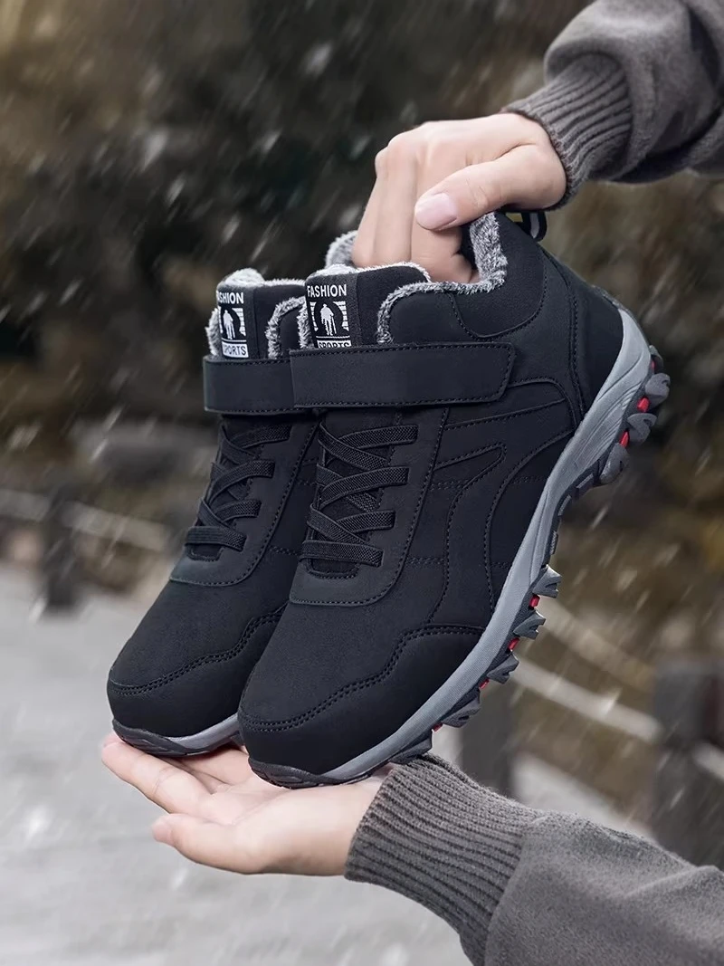 Men's Winter Snow Boots 2025 New Style Fleece Lined Thickened Warm Cotton Shoes Magic Tape Closure Anti-Cold Comfortable Walking