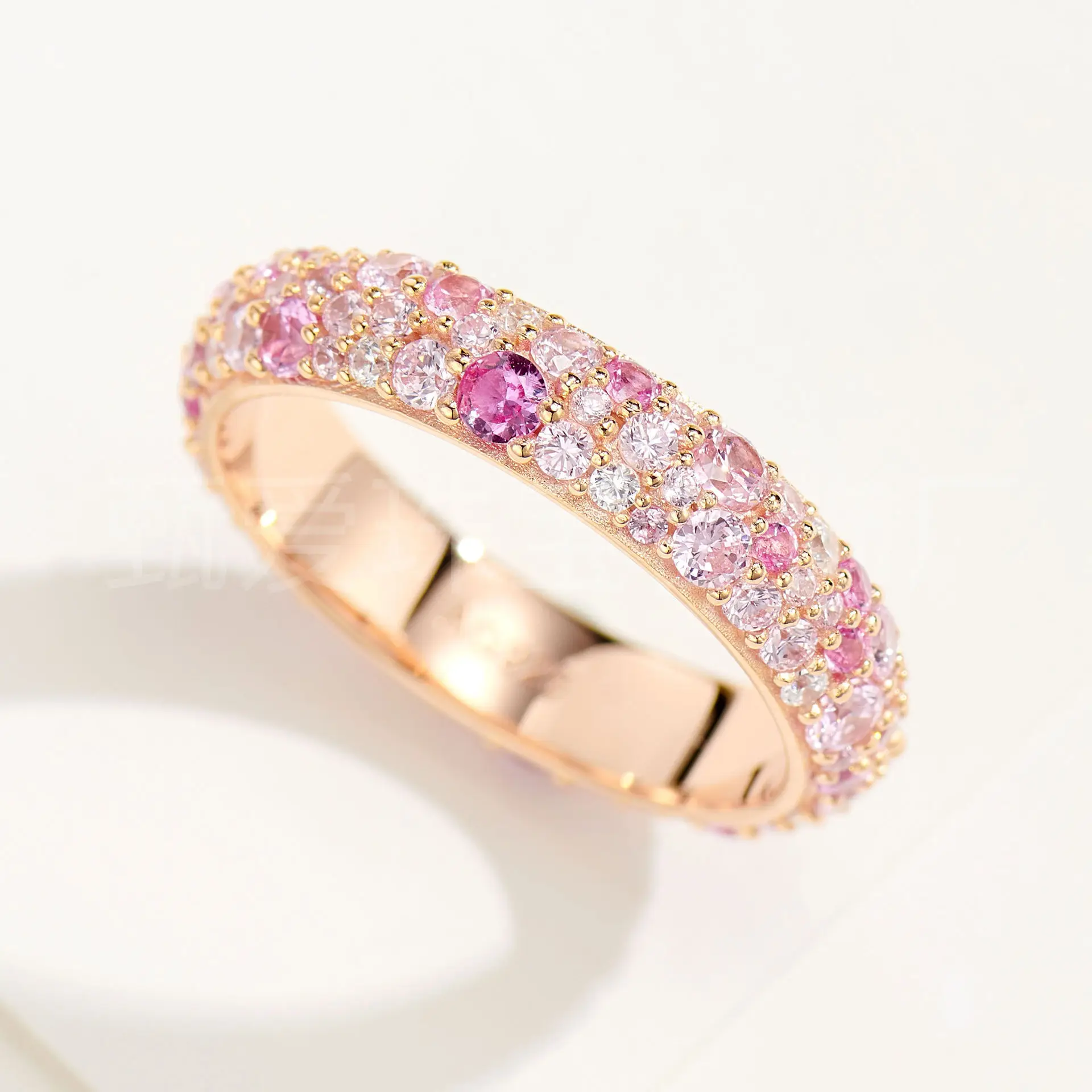 Sweet Candy Color Ring 925 Silver Full Of Pink Diamonds Gradual Change Ring Women's Niche Daily Commuter Accessories Wholesale