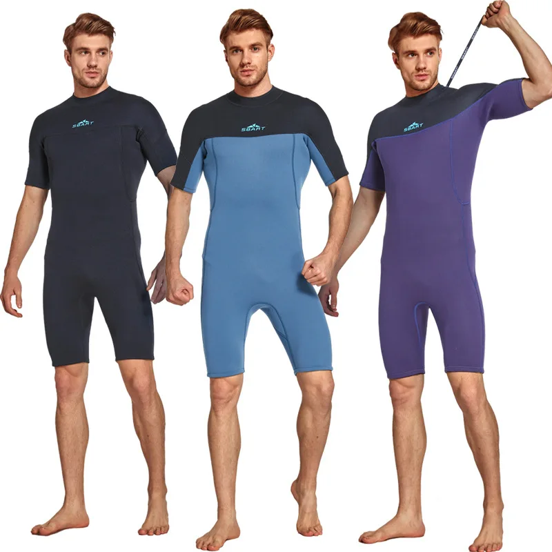 SBART 2MM Neoprene Wetsuit Men Keep Warm Swimming Scuba Diving Bathing Suit Short Sleeve Triathlon Wetsuit for Surf Snorkeling